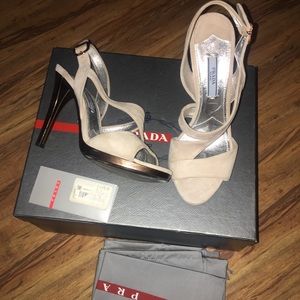 Authentic Prada nude and bronze heels